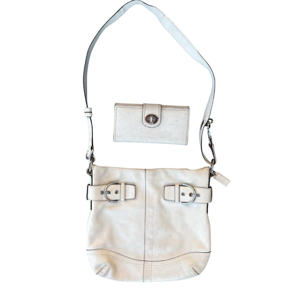 COACH White Leather Wallet Set Crossbody Buckle Shoulder Bag J05S-1454 FLAW